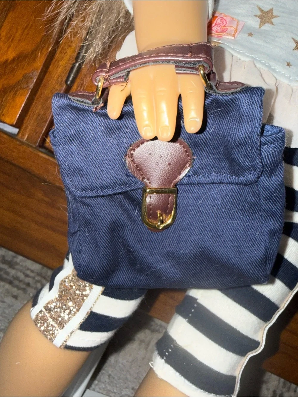 18” doll navy blue brown hand bag